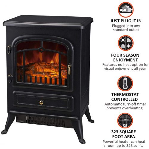  Caraya Electric Fireplace Free Standing Heater Wood Fire Flame Stove Adjust