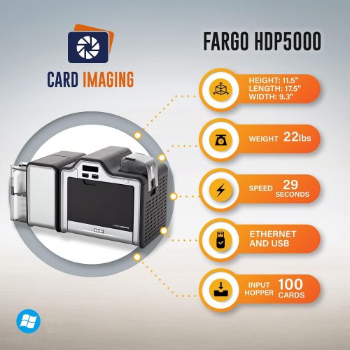  [아마존베스트]Fargo HDP5000 Dual Side w/Mag Encoder ID Card Printer & Supplies Bundle with Card Imaging Software 89013