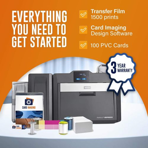  [아마존베스트]Fargo HDP6600 Dual Sided 600 DPI ID Card Printer & Supplies Bundle with Card Imaging Software 94640