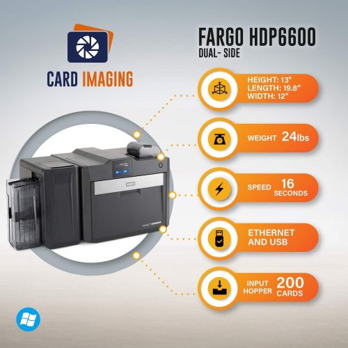  [아마존베스트]Fargo HDP6600 Dual Sided 600 DPI ID Card Printer & Supplies Bundle with Card Imaging Software 94640