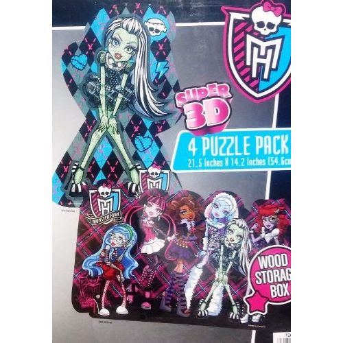  Cardinal Monster High Super 3d Puzzle 4 Puzzle Pack 100 Each Puzzle with Wood Storage Box