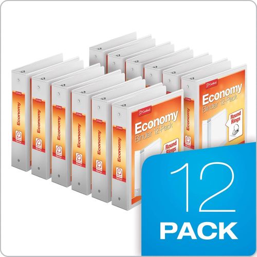  Cardinal Economy 3-Ring Binders, 1, Round Rings, Holds 225 Sheets, ClearVue Presentation View, Non-Stick, White, Carton of 12 (90621)