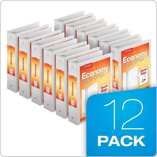  Cardinal Economy 3-Ring Binders, 1, Round Rings, Holds 225 Sheets, ClearVue Presentation View, Non-Stick, White, Carton of 12 (90621)