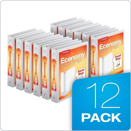  Cardinal Economy 3-Ring Binders, 1, Round Rings, Holds 225 Sheets, ClearVue Presentation View, Non-Stick, White, Carton of 12 (90621)