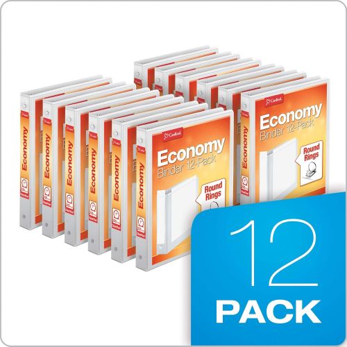  Cardinal Economy 3-Ring Binders, 1, Round Rings, Holds 225 Sheets, ClearVue Presentation View, Non-Stick, White, Carton of 12 (90621)