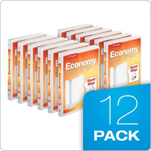  Cardinal Economy 3-Ring Binders, 1, Round Rings, Holds 225 Sheets, ClearVue Presentation View, Non-Stick, White, Carton of 12 (90621)