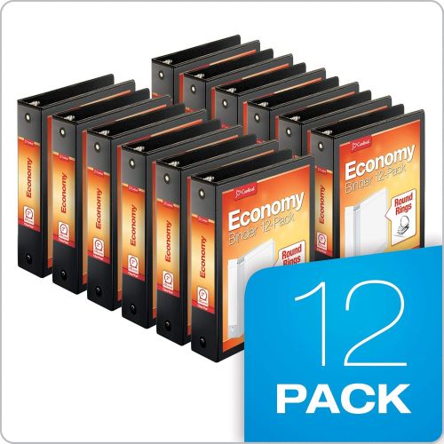  Cardinal Economy 3-Ring Binders, 1, Round Rings, Holds 225 Sheets, ClearVue Presentation View, Non-Stick, White, Carton of 12 (90621)