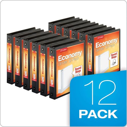  Cardinal Economy 3-Ring Binders, 1, Round Rings, Holds 225 Sheets, ClearVue Presentation View, Non-Stick, White, Carton of 12 (90621)