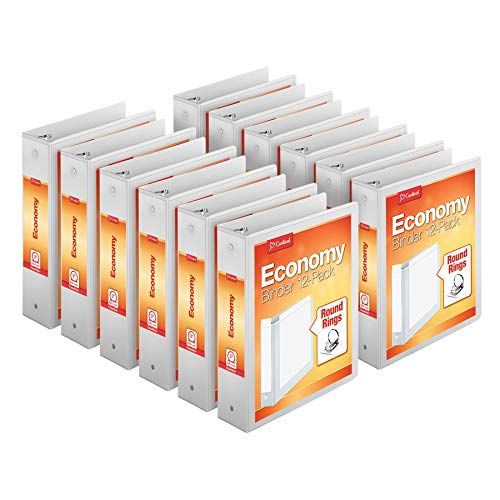  Cardinal Economy 3-Ring Binders, 2, Round Rings, Holds 475 Sheets, ClearVue Presentation View, Non-Stick, Black, Carton of 12 (90640)