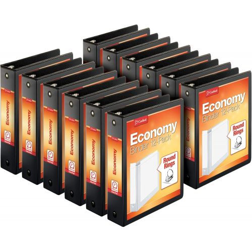  Cardinal Economy 3-Ring Binders, 2, Round Rings, Holds 475 Sheets, ClearVue Presentation View, Non-Stick, Black, Carton of 12 (90640)