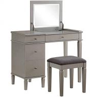 Care 4 Home LLC Storage Vanity Set, Table with Flip Top Hidden Mirror, Spacious 2 Drawer and 2 Cabinet, Upholstered Stool, Durable and Practical, Bedroom, Living Room, Grey Color +