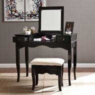 Care 4 Home LLC Wood Vanity Set, Fold Down Mirror Make Up Table, 2 Side Storage Drawers, Cord Managment, Saves Space, Versatile and Durable, Bedroom, Bathroom, Black Color + Expert