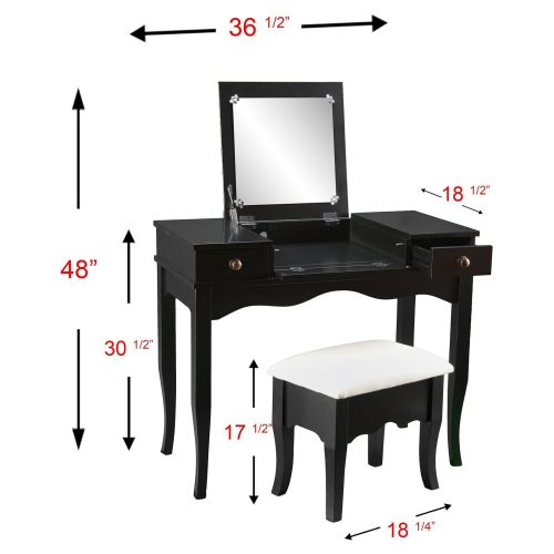  Care 4 Home LLC Wood Vanity Set, Fold Down Mirror Make Up Table, 2 Side Storage Drawers, Cord Managment, Saves Space, Versatile and Durable, Bedroom, Bathroom, Black Color + Expert