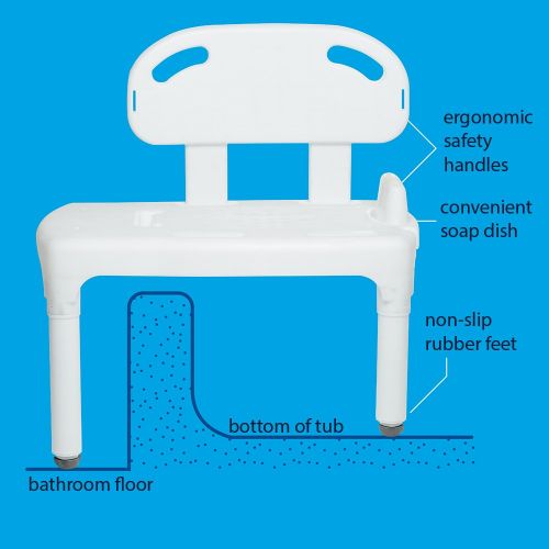  Carex Health Brands Carex Universal Tub Transfer Bench - Bath And Shower Bench Seat - Chair Converts to Right or Left Hand Entry