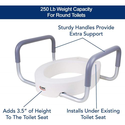  Carex Health Brands Carex Raised Toilet Seat With Handles - For Standard Round Toilets - Adds 3.5 Inches to Toilet Height - Toilet Seat Riser For Handicap and Seniors