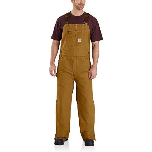  Carhartt Mens Quilt Lined Washed Duck Bib Overalls, Brown, Medium/Short