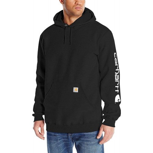  Carhartt Mens Midweight Signature Sleeve Logo Hooded Sweatshirt XLarge Tall Black