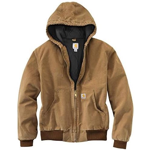  Carhartt Mens Quilted Flannel Lined Duck Active Work Jacket Brown Large Tall