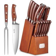 Caripeloy Knife Set, High Carbon Stainless Steel Kitchen Knife Set 16PCS, Super Sharp Cutlery Knife with Carving Fork and Serrated Steak Knives