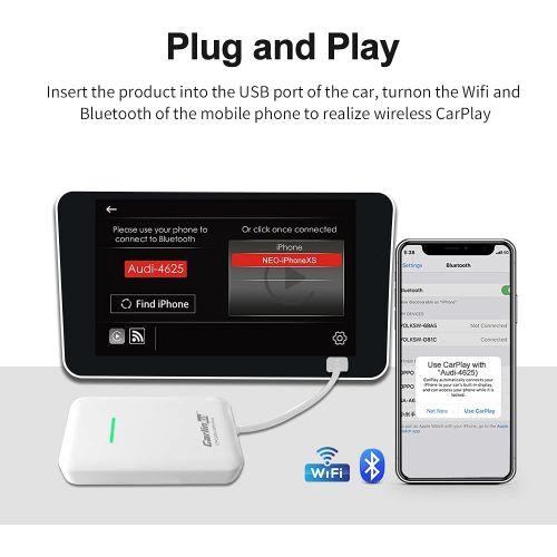  [아마존베스트]Wireless CarPlay Adapter Carlinkit 2.0 Wired to Wireless CarPlay/Compatible with Factory Carplay Cars Audi/Porsche/Volvo/Volkswagen etc, Wireless Carplay Dongle, CPC200-U2W-Plus, T