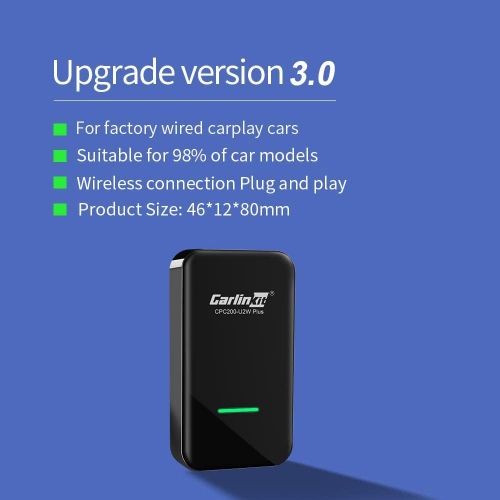  [아마존베스트]Carlinkit 2.0 Wireless CarPlay Adapter U2W for Factory Wired CarPlay Cars, Compatible with Audi/Porsche/Volvo/Volkswagen Online Upgrade, iOS 13 14, Convert Wired to Wireless CarPla