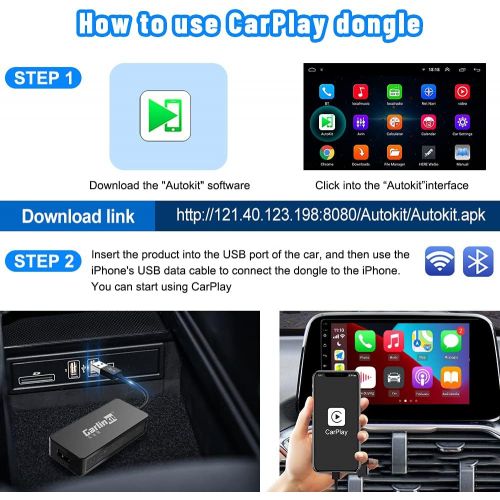  [아마존베스트]Carlinkit Wired CarPlay Dongle Android Auto for Car Radio with Android System Version 4.4.2 and Above, Install The AutoKit app in The Car System, Dongle Connect The Cars AutoKit ap