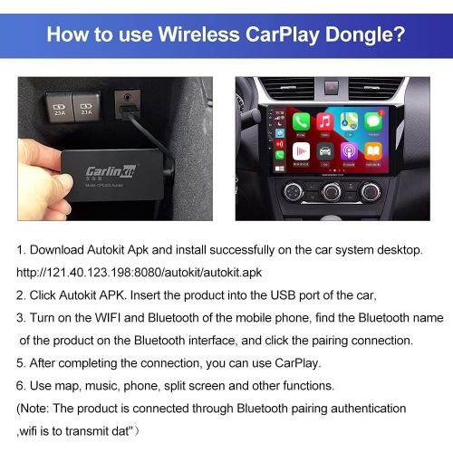  Carlinkit AutoKit CarPlay Wireless CarPlay USB Adapter/Android Wireless USB Adaptor for Wired Android Auto,Fit for All Android 4.4 or Above Car Radio USB Connection