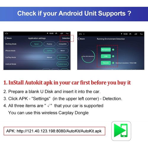  Carlinkit AutoKit CarPlay Wireless CarPlay USB Adapter/Android Wireless USB Adaptor for Wired Android Auto,Fit for All Android 4.4 or Above Car Radio USB Connection