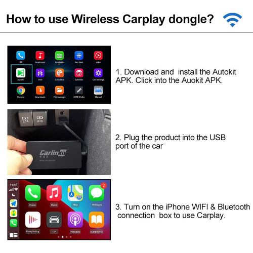  CarlinKit Wireless CarPlay&Wired Android Auto USB Dongle fit for Android Car Radio with Android System 4.4.2 or Above,for iOS 10 +,Android 11 +(Only Support Install Autokit app in