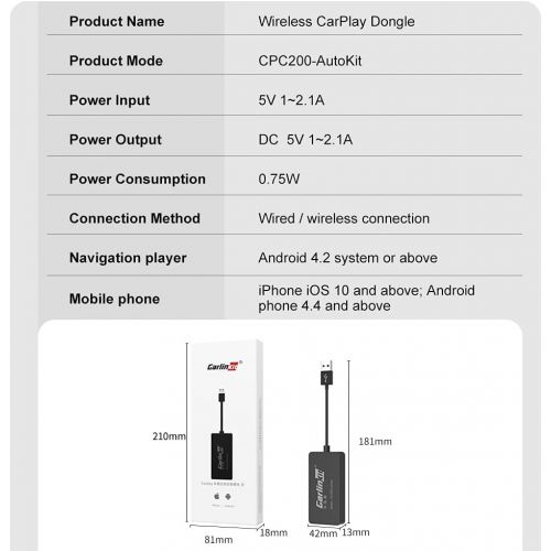  2022 Carlinkit Wireless Carplay Dongle Wired Android Auto USB Dongle, Mirror Screen/iOS (7.1 and Above)/Online Upgrade/Google Maps/Compatible Car Machine is The Android System Vers