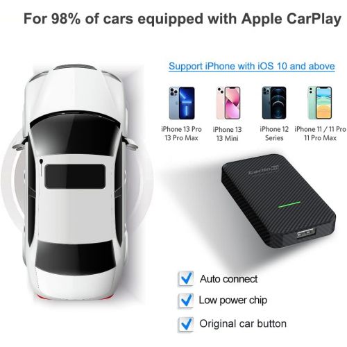  2022 Carlinkit Wireless CarPlay Adapter, Compatible with All Factory Apple CarPlay Cars, CarPlay Wireless Dongle/ Wired to Wireless CarPlay, CPC200-U2W-Plus Black, 3.0 Newest Versi