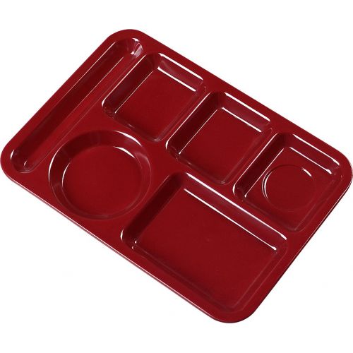  Carlisle 4398085 Left-Hand Heavy Weight 6-Compartment Cafeteria / Fast Food Tray, 10 x 14, Dark Cranberry (Pack of 12)