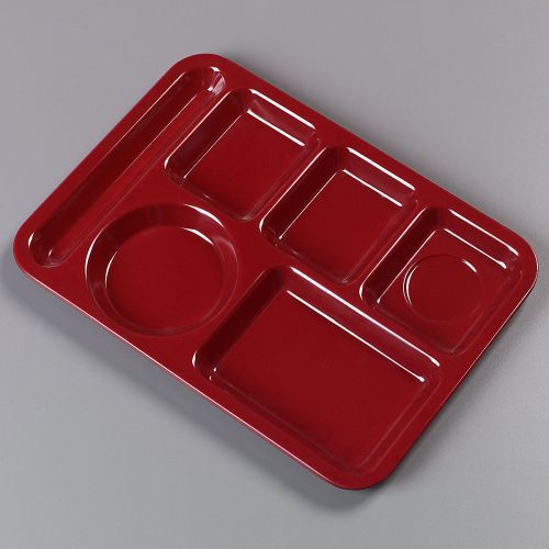  Carlisle 4398085 Left-Hand Heavy Weight 6-Compartment Cafeteria / Fast Food Tray, 10 x 14, Dark Cranberry (Pack of 12)