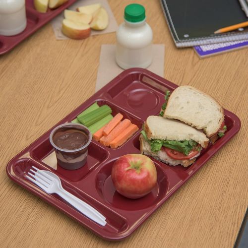  Carlisle 4398085 Left-Hand Heavy Weight 6-Compartment Cafeteria / Fast Food Tray, 10 x 14, Dark Cranberry (Pack of 12)