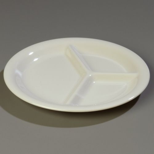  Carlisle 4300042 Durus Narrow Rim Melamine 3-Compartment Divided Plate, 10.5, Bone (Pack of 12)