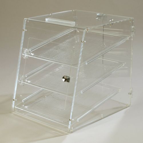  Carlisle SPD303KD07 Acrylic Unassembled Three Tray Pastry Display Case with Self Serve Front and Back Door, 18 Length x 14 Width x 17-1/2 Height, Clear