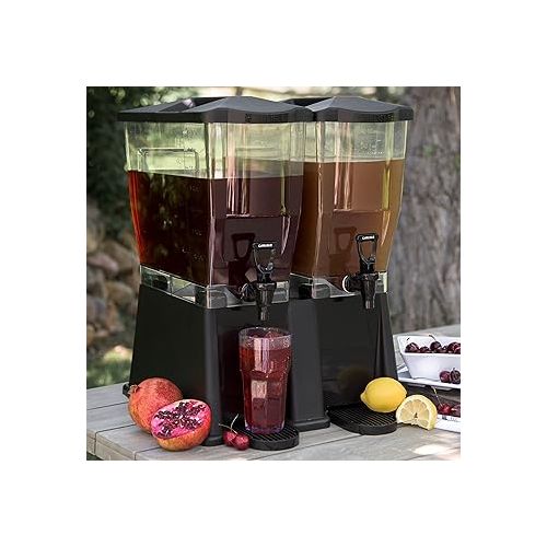  Carlisle FoodService Products Trimline Double Base Rectangular Drink Dispenser with Spigot for Catering, Buffets, Restaurants, Polycarbonate (Pc), 3.5 Gallons, Black