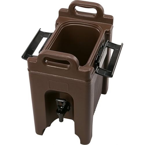  Carlisle FoodService Products Cateraide Insulated Beverage Dispenser with Handles for Catering, Kitchen, and Restaurants, Plastic, 2.5 Gallons, Brown