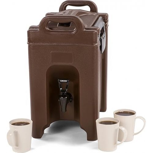  Carlisle FoodService Products Cateraide Insulated Beverage Dispenser with Handles for Catering, Kitchen, and Restaurants, Plastic, 2.5 Gallons, Brown