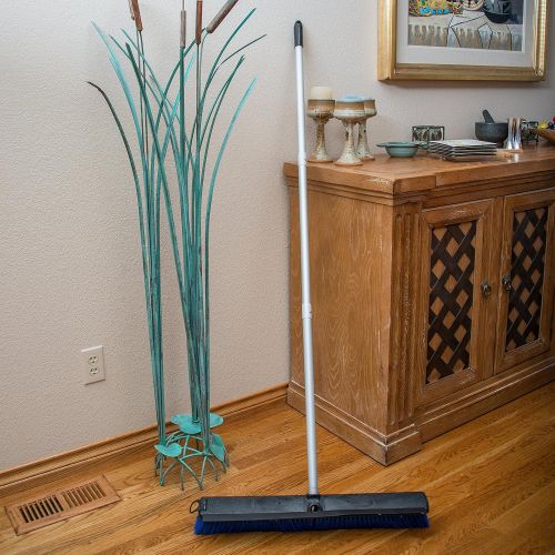  [아마존베스트]Carlisle Paddles Carlisle 3621962414 Sweep Complete Aluminum Handle Floor Sweep with Squeegee, Plastic Bristles, 24 Length, 3 Bristle Trim, Blue