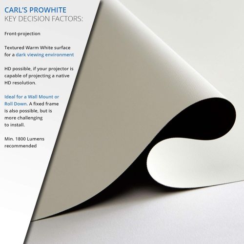  Carls Place Carl’s ProWhite Projector Screen Material (4:3 | 93x124 | 155-in | Rolled) Wall Mount or Roll Down DIY Movie Screen, Dark Environment, Controlled Light, Non-Tension, White, Gain 1.