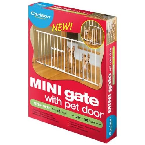  Carlson Pet Products MINI Expandable Extra Wide Pet Gate with Small Pet Door (916006), White, 18-31 inches