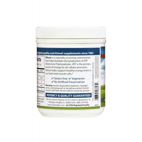  Carlson Ribose Powder 3 g, Pure D-Ribose, 500 g Jar