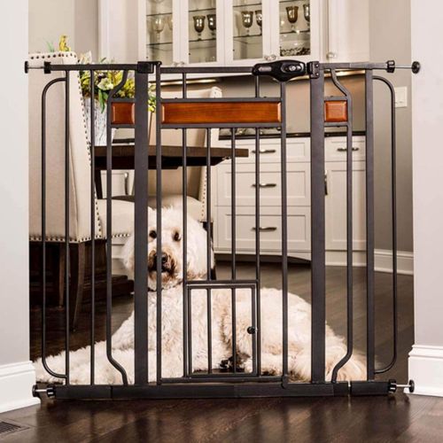  Carlson Pet Products Carlson Home Design Extra Tall Walk Thru Pet Gate with Small Pet Door, Includes Decor Hardwood, 4-Inch Extension Kit, 4-Inch Extension Kit, 4 Pack of Pressure Mount Kit and 4 Pack