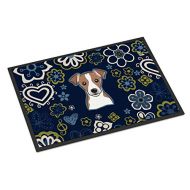 Carolines Treasures BB5111MAT Blue Flowers Jack Russell Terrier Indoor or Outdoor Mat 18x27 doormats, Multicolor
