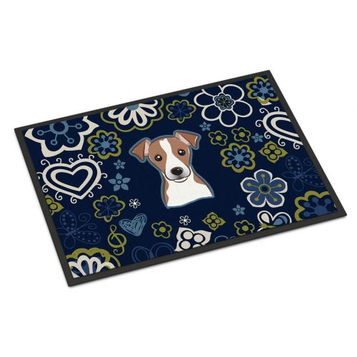  Carolines Treasures BB5111MAT Blue Flowers Jack Russell Terrier Indoor or Outdoor Mat 18x27 doormats, Multicolor