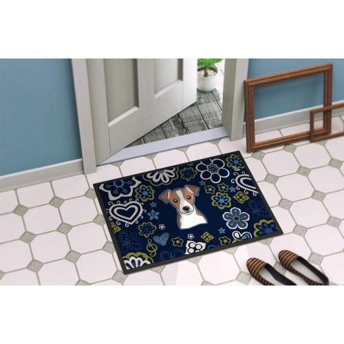  Carolines Treasures BB5111MAT Blue Flowers Jack Russell Terrier Indoor or Outdoor Mat 18x27 doormats, Multicolor