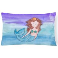 Carolines Treasures Brunette Mermaid Watercolor Canvas Fabric Decorative Pillow