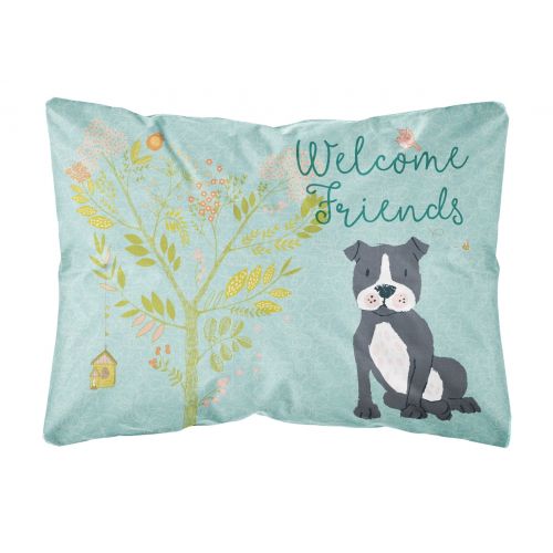  Carolines Treasures Welcome Friends Black Staffie Canvas Fabric Decorative Pillow