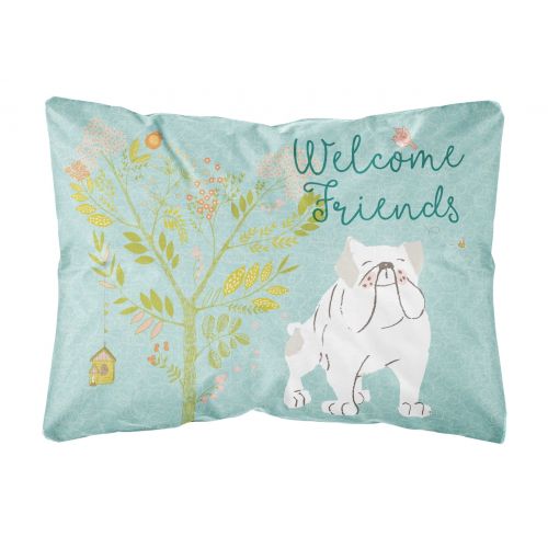  Carolines Treasures Welcome Friends English Bulldog White Canvas Fabric Decorative Pillow